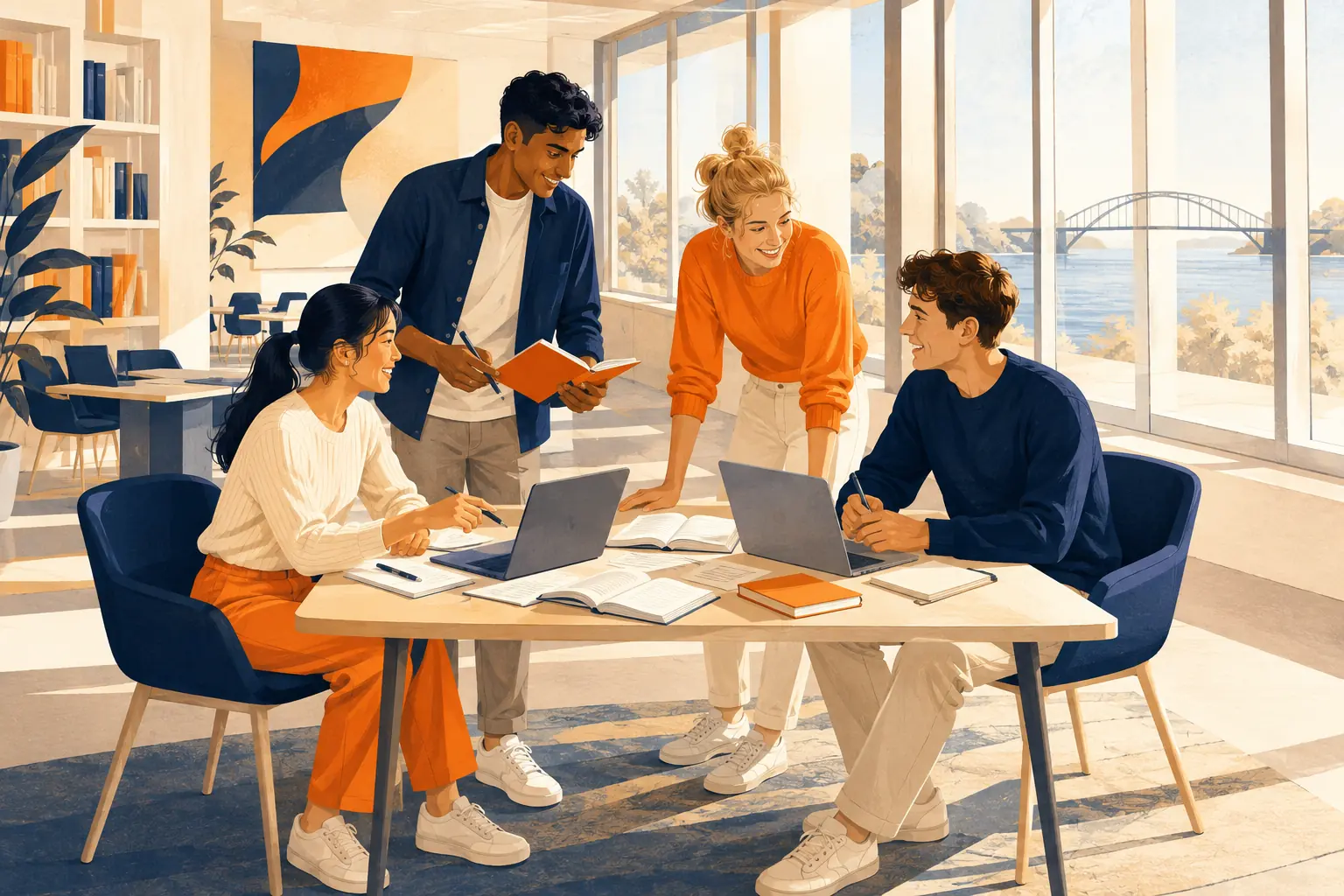 Illustration of university students receiving academic support in Australia