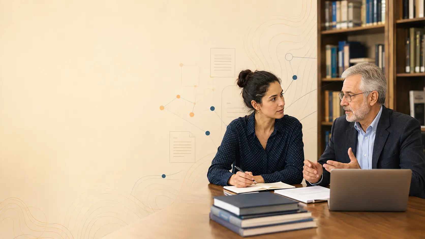 Doctoral student discussing dissertation research with an academic advisor