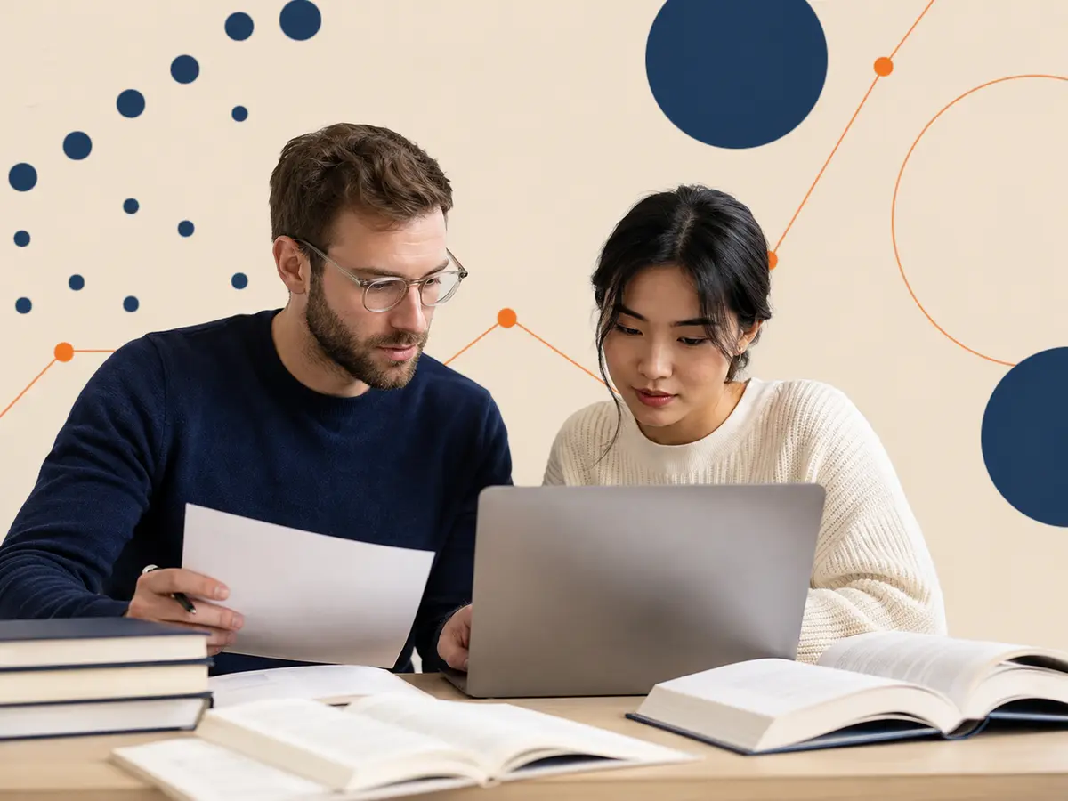 Researcher evaluating sources and organising evidence for an academic project